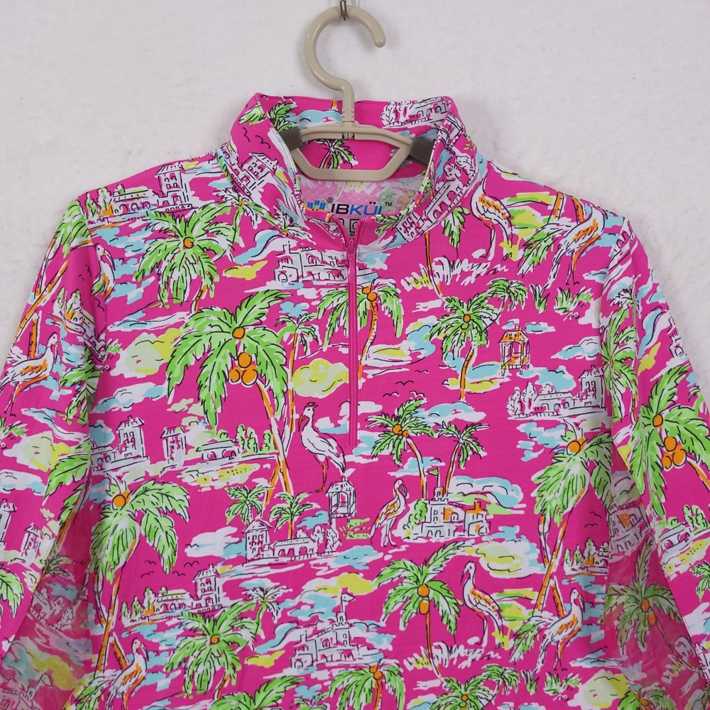 IBKÜL Shirt Top Womens Large Pink Tropical Golf Tennis UPF 50+